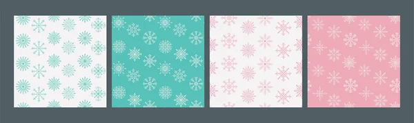 Merry Christmas Happy New Year Set Seamless Pattern Various Snowflakes — Stock Vector