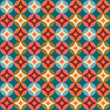Aesthetic mid century printable seamless pattern with retro design. Decorative 50`s, 60's, 70's style Vintage modern background in minimalist mid century style for fabric, wallpaper or wrapping