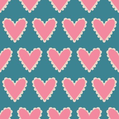 Aesthetic Retro Romantic printable groovy hearts seamless pattern. Decorative Hippie Naive 60's, 70's style Vintage modern background in minimalist style for fabric, wallpaper or wrapping