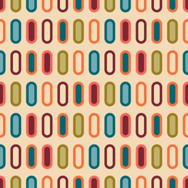 Aesthetic mid century printable seamless pattern with retro design. Decorative 50`s, 60's, 70's style Vintage modern background in minimalist mid century style for fabric, wallpaper or wrapping