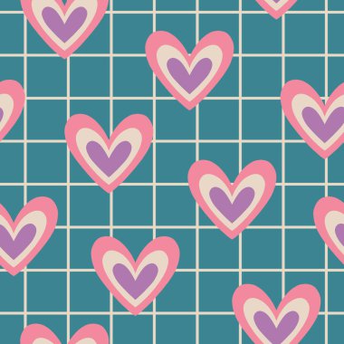 Aesthetic Retro Romantic printable groovy hearts seamless pattern. Decorative Hippie Naive 60's, 70's style Vintage modern background in minimalist style for fabric, wallpaper or wrapping