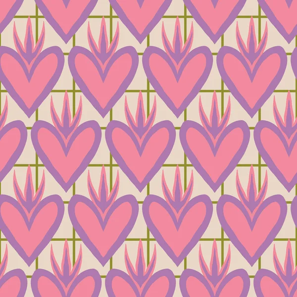 Aesthetic Retro Romantic Printable Groovy Hearts Seamless Pattern Decorative Hippie — Stockový vektor