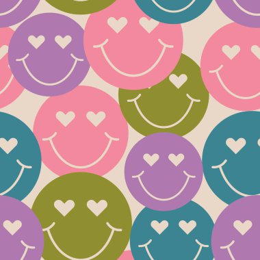 Aesthetic Retro Romantic printable groovy hearts seamless pattern. Decorative Hippie Naive 60's, 70's style Vintage modern background in minimalist style for fabric, wallpaper or wrapping