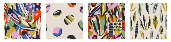 Set Abstract Contemporary Seamless Pattern Hand Drawn Shapes Spots Dots — Wektor stockowy