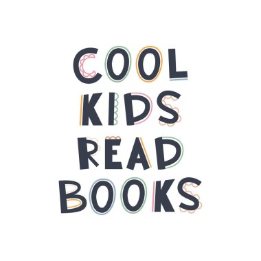 Güzel el çizimi cümlesi Havalı çocuklar boho tarzında kitap okurlar. Çocuk odası için karikatür baskısı. Duş davetiyesi, doğum günü, çocuk partisi, kitap kapağı, poster tasarımı