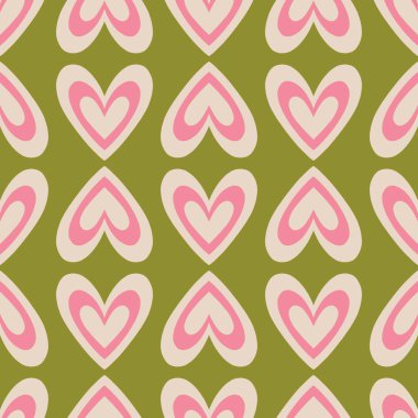 Aesthetic Retro Romantic printable groovy hearts seamless pattern. Decorative Hippie Naive 60's, 70's style Vintage modern background in minimalist style for fabric, wallpaper or wrapping