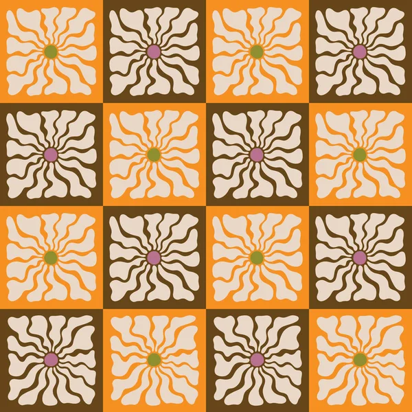 Aesthetic Contemporary Printable Retro Groovy Flowers Seamless Pattern Decorative Hippie — Stock Vector