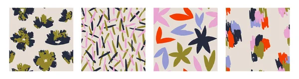 Conjunto Patrón Contemporáneo Abstracto Sin Costuras Con Formas Flores Dibujadas — Vector de stock