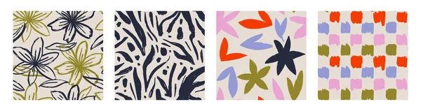 Conjunto Patrón Contemporáneo Abstracto Sin Costuras Con Formas Flores Dibujadas — Vector de stock