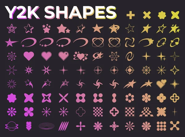 Set Abstract Geometric Y2K Shapes Trending Retro Futuristic Design Elements — Stock Vector