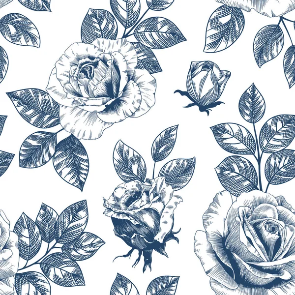 Floral Seamless Pattern Hand Drawn Flowers Retro Elegance Print Vintage — Stock Vector