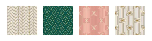 Set Vintage Art Deco Seamless Pattern Line Art Geometric Gold — Stock Vector