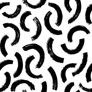 Soyut çizgi, nokta, siyah ve beyaz renkte fırça darbesi ile estetik çağdaş yazdırılabilir dikişsiz desen. Duvar kağıdı kumaşı için minimalist stil vektör illüstrasyonunda Boho arkaplanı