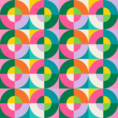 Temel geometrik basılabilir, soyut, zarif çizgi şeklindeki, parlak renklerle çizilmiş, dikişsiz desen. Minimalist orta yüzyıl stil duvar sanatında modern basit arkaplan