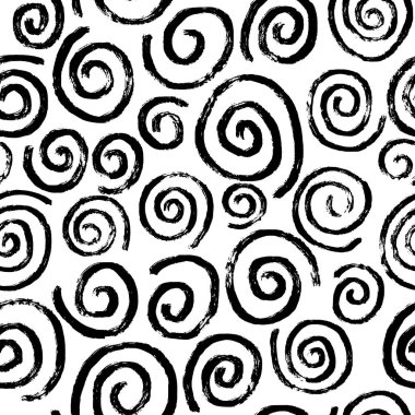 Soyut çizgi, nokta, siyah ve beyaz renkte fırça darbesi ile estetik çağdaş yazdırılabilir dikişsiz desen. Duvar kağıdı kumaşı için minimalist stil vektör illüstrasyonunda Boho arkaplanı