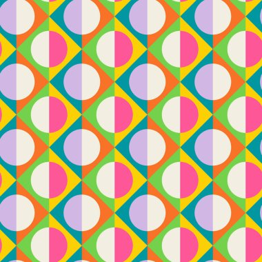 Temel geometrik basılabilir, soyut, zarif çizgi şeklindeki, parlak renklerle çizilmiş, dikişsiz desen. Minimalist orta yüzyıl stil duvar sanatında modern basit arkaplan