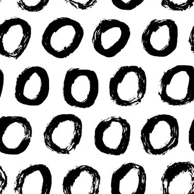 Soyut çizgi, nokta, siyah ve beyaz renkte fırça darbesi ile estetik çağdaş yazdırılabilir dikişsiz desen. Duvar kağıdı kumaşı için minimalist stil vektör illüstrasyonunda Boho arkaplanı