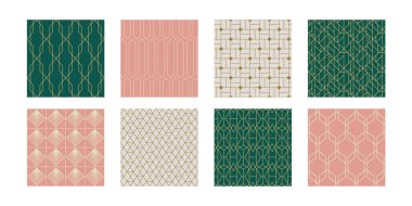 Klasik Sanat Dekoltesi Kusursuz Şablonu. Çizgi sanat geometrik altın şekiller. Modern süslemeler vektör illüstrasyonu. Kumaş, duvar kağıdı veya ambalaj için Gatsby zarif arkaplan