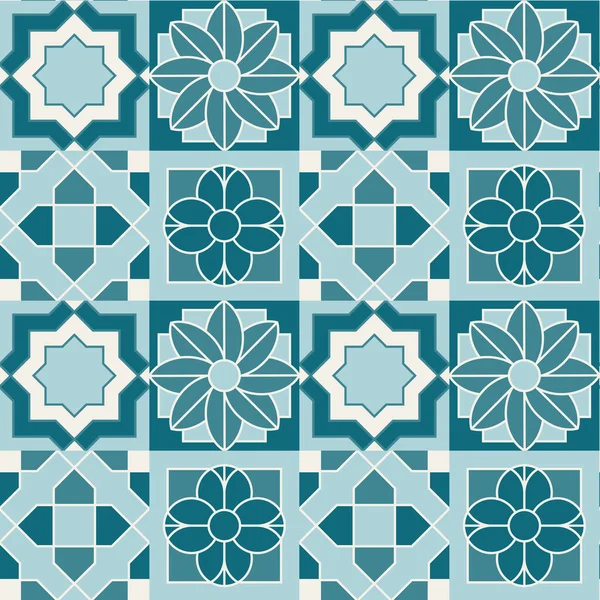 Arabic Geometric Mosaic Printable Seamless Pattern Abstract Moroccan Print Blue — Stock Vector