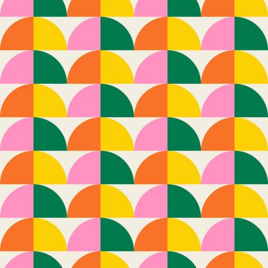 Temel geometrik basılabilir, soyut, zarif çizgi şeklindeki, parlak renklerle çizilmiş, dikişsiz desen. Minimalist orta yüzyıl stil duvar sanatında modern basit arkaplan