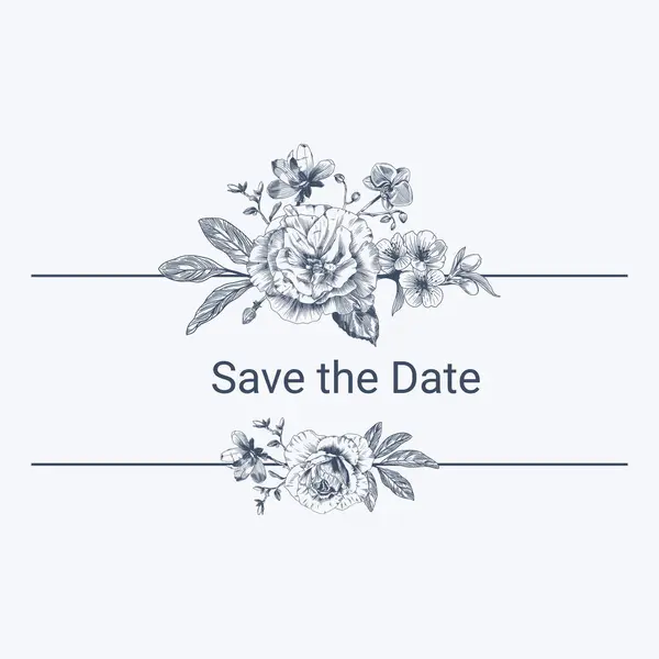 Botanical Blue Wedding Frame Wreath White Background Hand Drawn Floral — Stock Vector