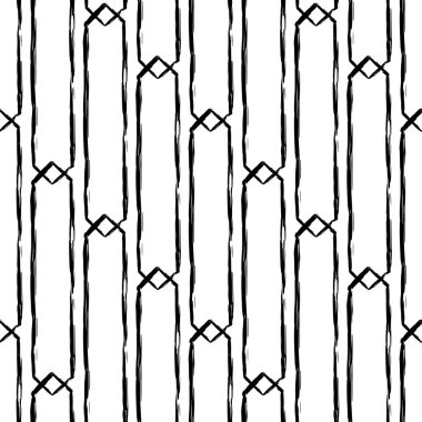 Soyut çizgi, nokta, siyah ve beyaz renkte fırça darbesi ile estetik çağdaş yazdırılabilir dikişsiz desen. Duvar kağıdı ve kumaş için minimalist stil vektör illüstrasyonunda Boho arkaplanı