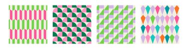 Özellikli geometrik basılabilir, soyut, zarif çizgi şeklindeki, parlak renklerle çizilmiş, dikişsiz desenler. Minimalist orta yüzyıl stil duvar sanatında modern basit arkaplan