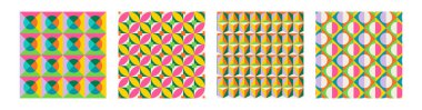 Özellikli geometrik basılabilir, soyut, zarif çizgi şeklindeki, parlak renklerle çizilmiş, dikişsiz desenler. Minimalist orta yüzyıl stil duvar sanatında modern basit arkaplan