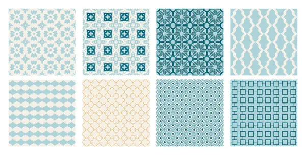 Soyut Fas baskılı mavi ve altın renkli Arapça geometrik dikişsiz mozaik desenler. Ramazan Kareem Geleneksel İslami Sanat İllüstrasyon geçmişi.