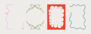 Bir dizi zarif el yapımı pembe turuncu yeşil renkli çerçeveler dalgalı kıvrımlı kıvrımlı kıvrımlı kurdeleler ve modaya uygun klasik tarzlar. Tuhaf bir tatil, düğün, doğum günü hediyesi süslemeleri için mükemmel..