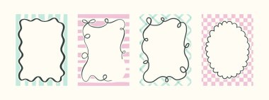 İlkbahar kaprisli el yapımı pembe turuncu yeşil çerçeveler dalgalı çizgiler ve modaya uygun klasik tarzlarda çizgiler. Tuhaf bir tatil, düğün, doğum günü hediyesi süslemeleri için mükemmel..