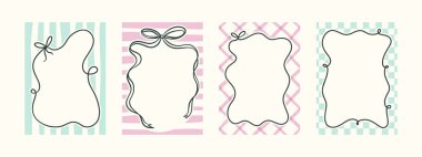 İlkbahar kaprisli el yapımı pembe turuncu yeşil çerçeveler dalgalı çizgiler ve modaya uygun klasik tarzlarda çizgiler. Tuhaf bir tatil, düğün, doğum günü hediyesi süslemeleri için mükemmel..