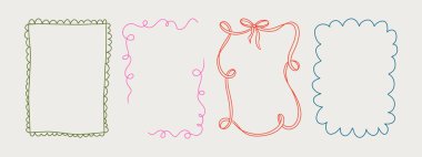 Bir dizi zarif el yapımı pembe turuncu yeşil renkli çerçeveler dalgalı kıvrımlı kıvrımlı kıvrımlı kurdeleler ve modaya uygun klasik tarzlar. Tuhaf bir tatil, düğün, doğum günü hediyesi süslemeleri için mükemmel..