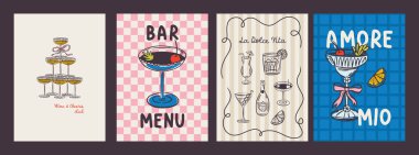 Garip bir el çizimi kokteyl afişi ve menü şablonu modaya uygun. İtalyan lokantası, kafe, mutfak duvarı, poster, parti, doğum günü tabelası için mükemmel bir karalama.