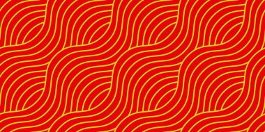 Geometrik Asya çizgisi, geleneksel doğu şekilleri, çiçek süslemeleri ve dalgalarla kusursuz desen. Çin Yeni Yıl Dekorasyonu için kırmızı ve altın rengi Japon baskısı. Lüks retro vektör illüstrasyonu.