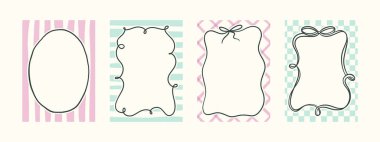 İlkbahar kaprisli el yapımı pembe turuncu yeşil çerçeveler dalgalı çizgiler ve modaya uygun klasik tarzlarda çizgiler. Tuhaf bir tatil, düğün, doğum günü hediyesi süslemeleri için mükemmel..