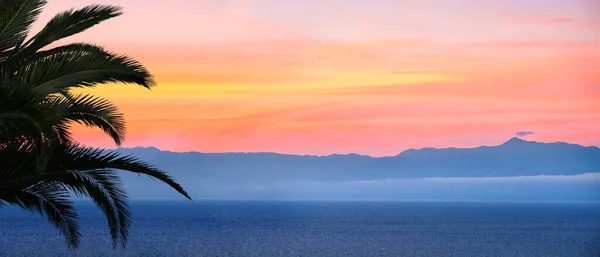 Západ Slunce Nad Mořem Ostrově Korfu Řecku Léto Nálada Krásný — Stock fotografie