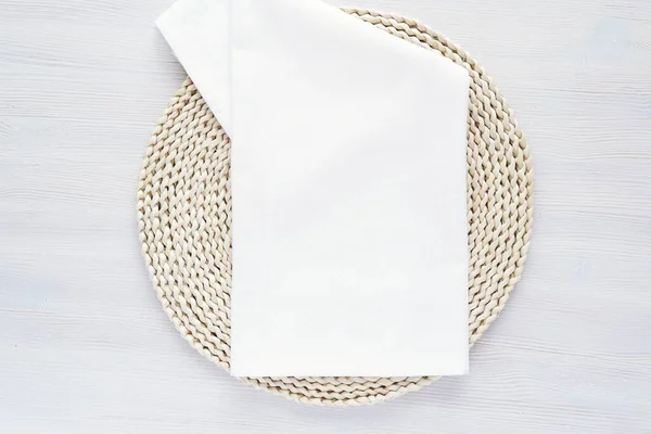 Blank White Plain Fabric Kitchen Towel Mockup Design Logo Presentation Royaltyfria Stockfoton
