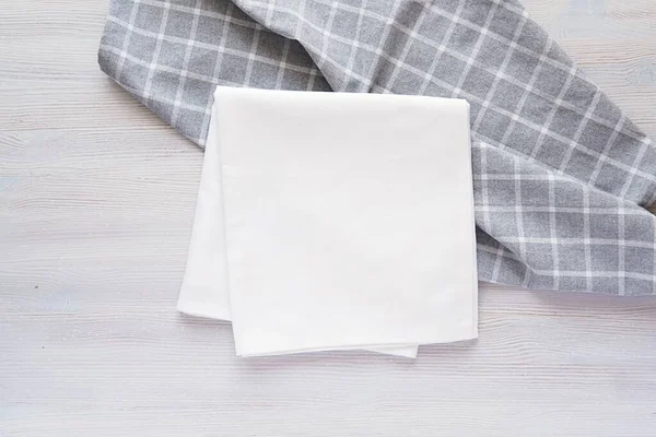 White Plain Fabric Folded Kitchen Towel Napkin Mockup Place Design Stockbild