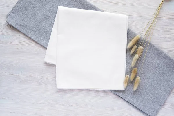 White Plain Cotton Fabric Towel Mockup Design Presentation Folded Napkin Stockfoto