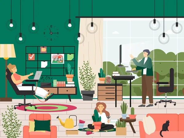 Família Casal Trabalhando Ilustração Vetor Home Office Freelance Auto Empregado —  Vetores de Stock