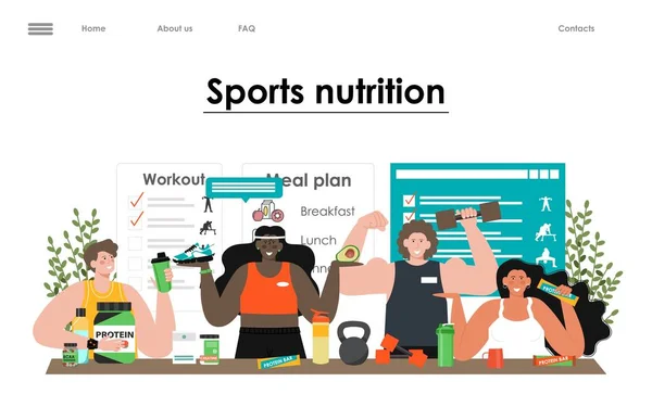 Aterragem Vetor Nutrição Esportiva Exercício Treinamento Alimentação Fitness Para Ilustração —  Vetores de Stock