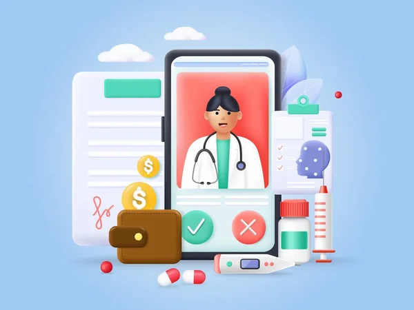 Arzt Online Vektor Klinik App Mobiltelefon Für Medizinische Beratung Poster — Stockvektor