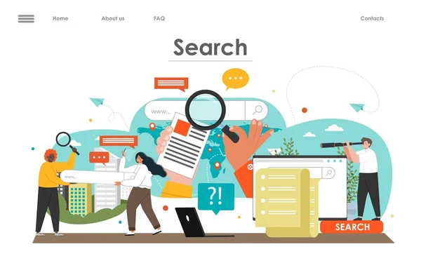 Easy Information Search Vector Landing Page Design Template People Using — Stock Vector