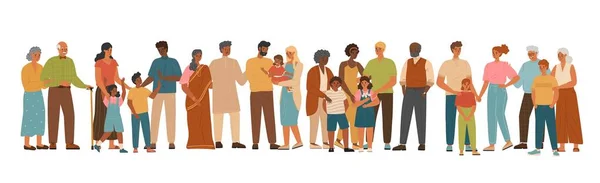 不同群体的人被隔离在白色背景 矢量插图 不同种族和不同国家的人民站在一起 多族裔和多文化社区 多种族家庭 矢量图形
