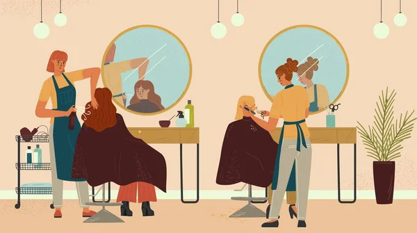 Kobieta Salonie Piękności Włosów Profesjonalny Fryzjer Ilustracja Wektor Fryzura Stylizacja — Wektor stockowy