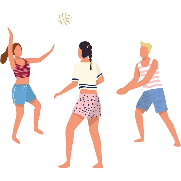 Vetor Voleibol Amigos Jogar Bola Vôlei Desenhos Animados Juventude Jogo —  Vetores de Stock