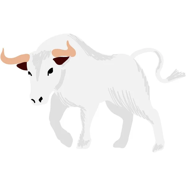 White Vector Bull Icon Buffalo Illustration Chinese New Year Zodiac — Stock Vector