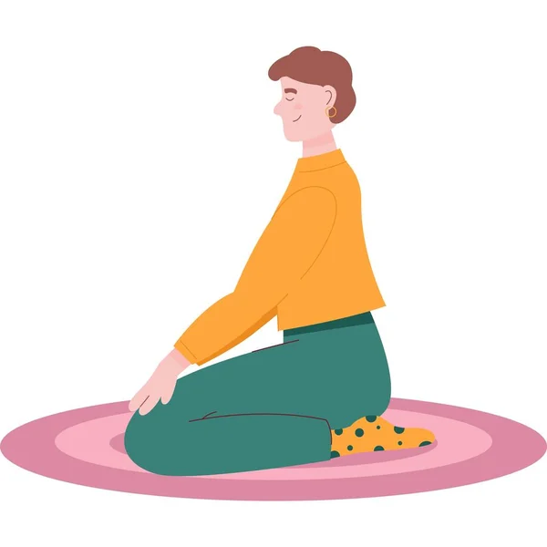 Yoga Oefening Icoon Vector Vrouw Mediteren Ademhalen Mat Zijaanzicht Relax — Stockvector