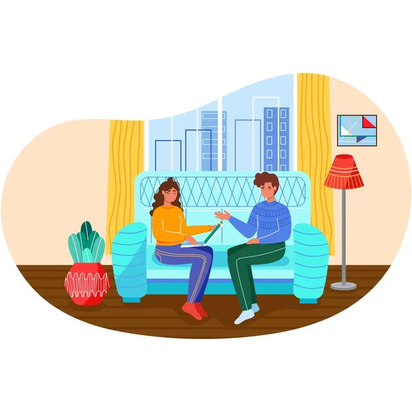 Couple Communication Vector Family Talk Together Illustration Relationship Gadget Addiction — Stock Vector